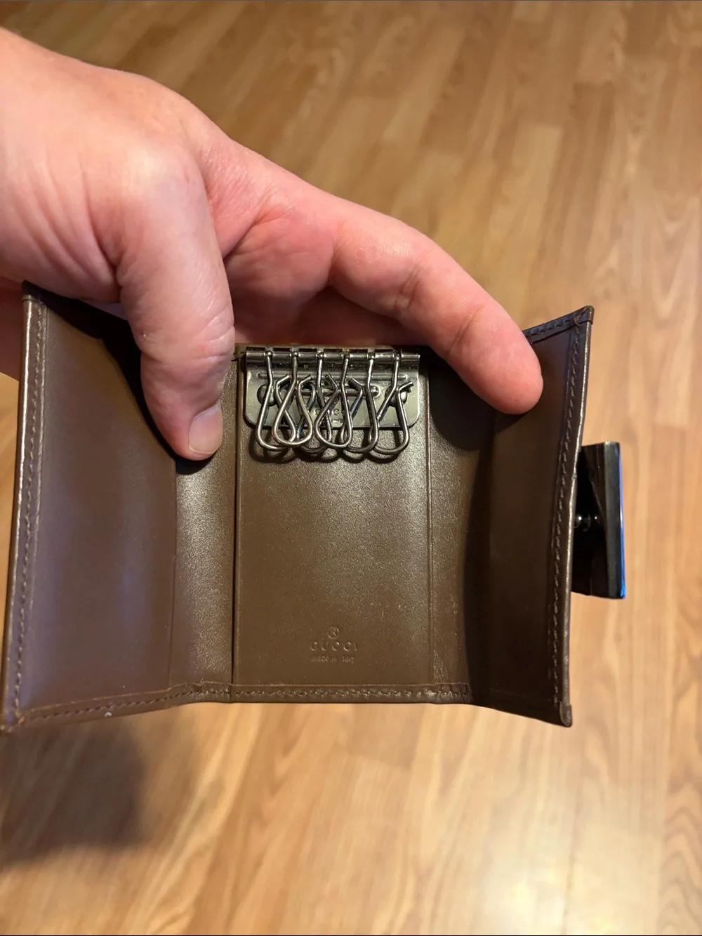 Gucci Brown Monogram Card & Key Holder with Strap
